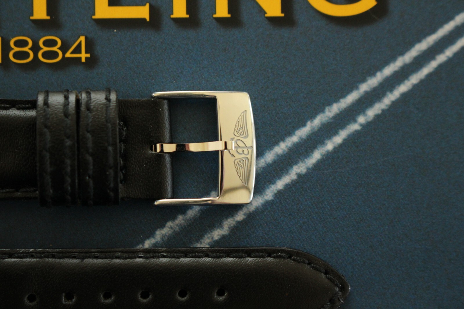 AOK 20-16 TONGUE BUCKLE BLACK DBLE BUMP WATCH BAND WATCHBAND STRAP FOR BREITLING