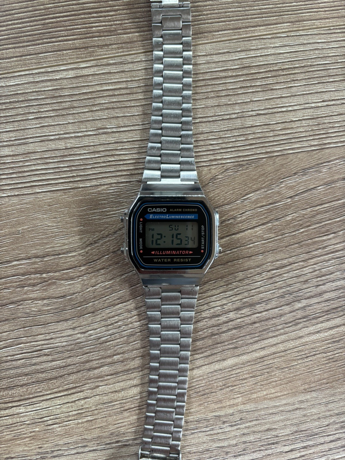 Casio A168 Vintage Digital Watch Silver Stainless Steel Illuminator 3298 Retro