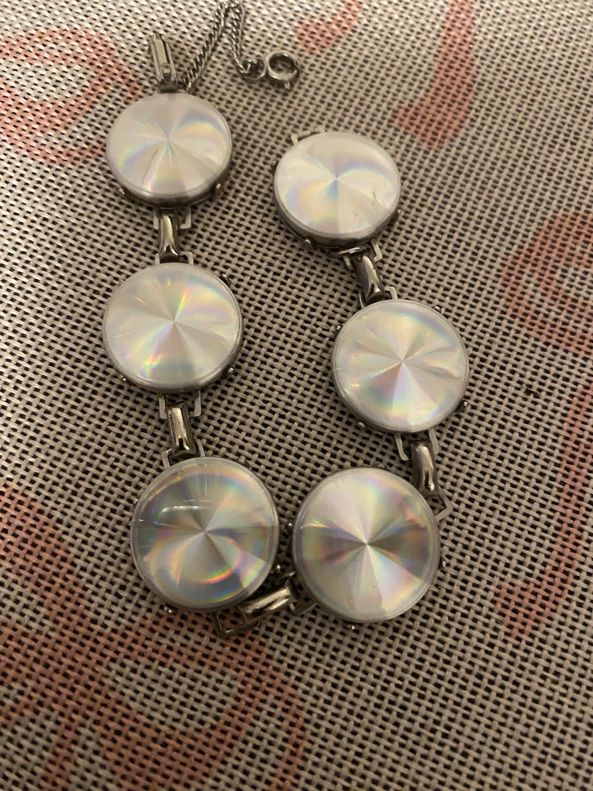 Rare 1960s Vintage Iridescent Disc Link Bracelet Approx. 6-1/2 Inches Long