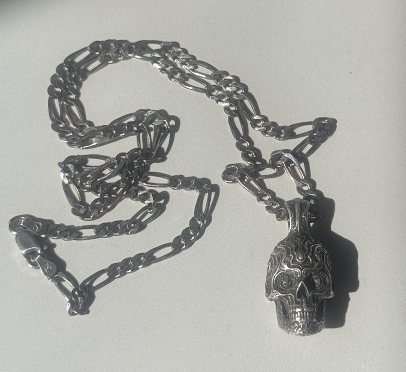 William Henry Cristobal Skull Sterling Silver Pendant Necklace/Chain Italy #11