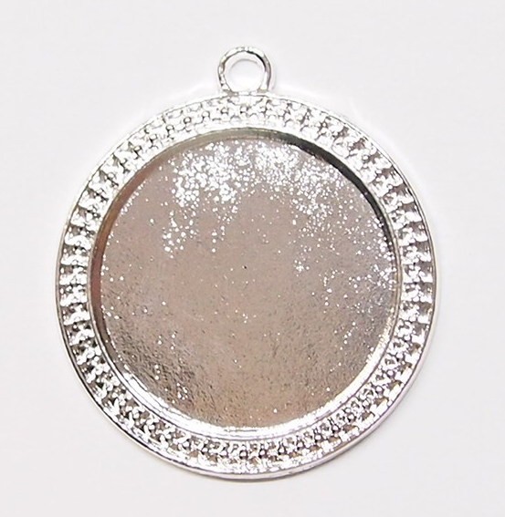 4 of 30mm Round Shiny Silver Victorian Art Deco Beaded Pendant Settings 44x38mm