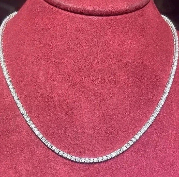10Ct Lab Grown 4MM Diamond Tennis Necklace. 18k White Gold Plated 18″inches