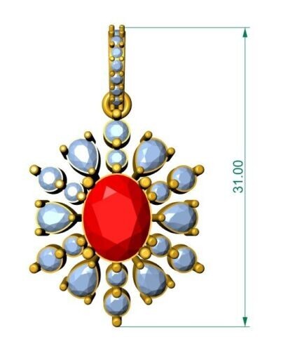 3Ct Oval Cut Lab Created Red Ruby Halo Flower Pendant 14K White Gold Plated SLVR