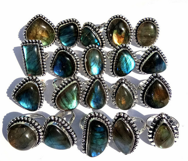 Natural Flashy Labradorite 925 Silver Plated Rings Lot,Alluring Ring,Worry Rings