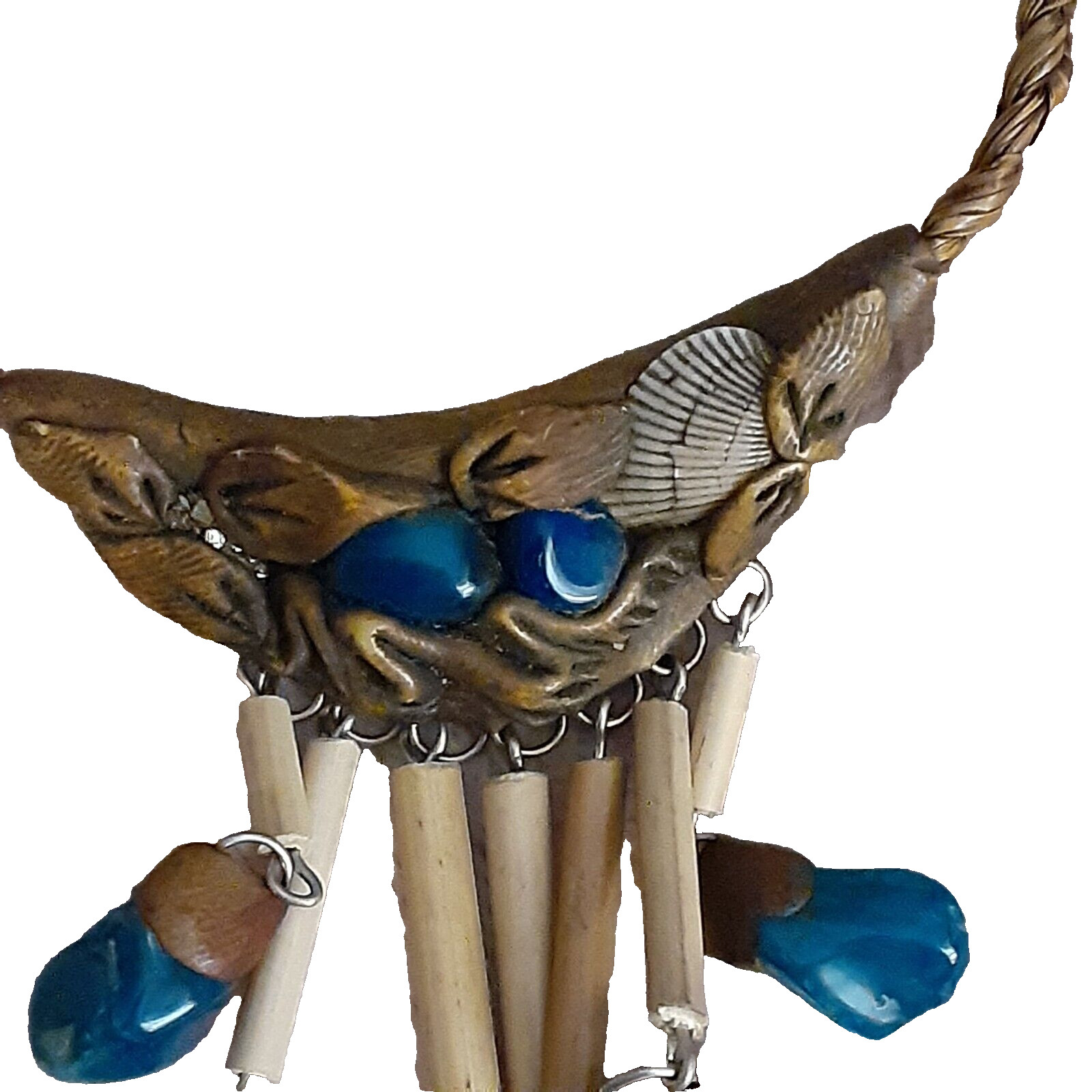 Artisan crafted ethnic wearable art necklace leather wood bone shells stones 20″