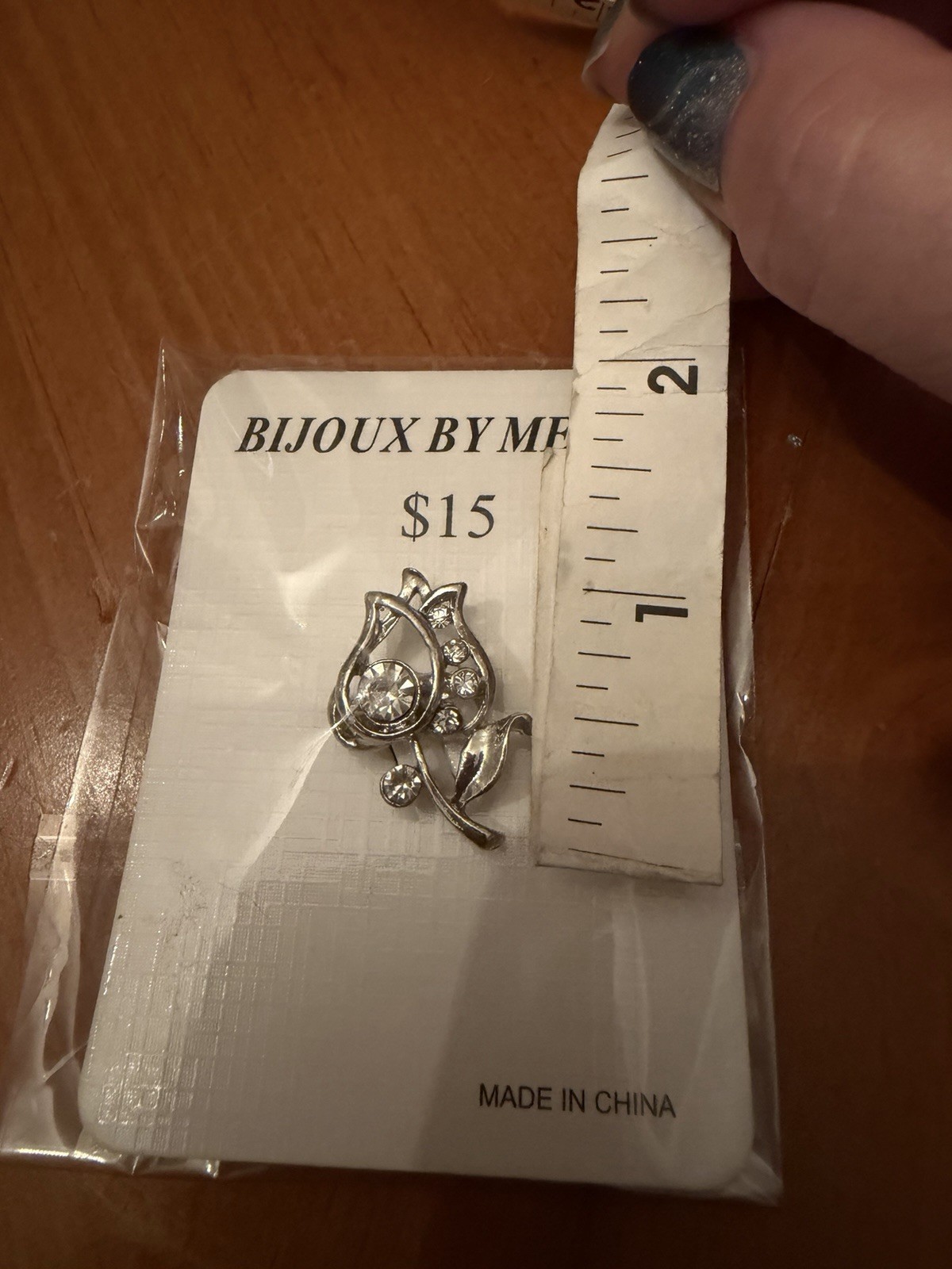NWT Bijoux By Meera Silver Tone Clear Rhinestone Tulip Flower Pin Brooch Sealed