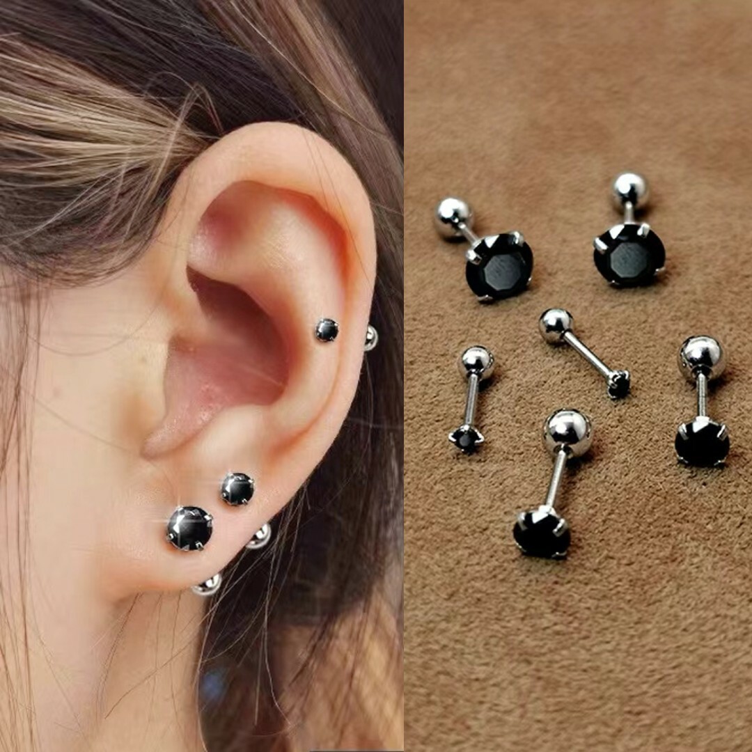 Womens Silver Gold Black Red CZ Stone Stud Earrings Screw Back Surgical Steel