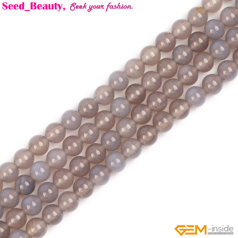 Gray Agate Round Natural 2mm Big Hole Loose Beads For Jewelry Making Strand 15″