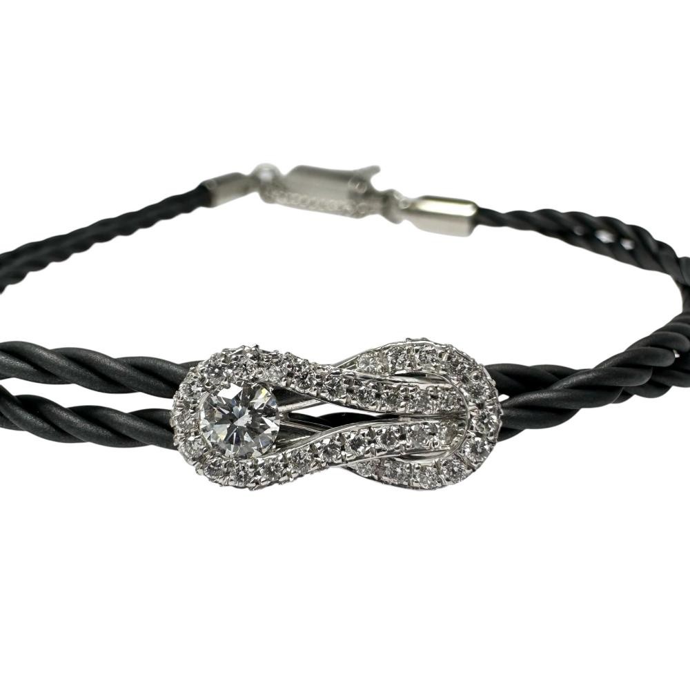 Magnet type diamond 0.20/0.27 ct bracelet K18WG white gold/black string 5.7g…