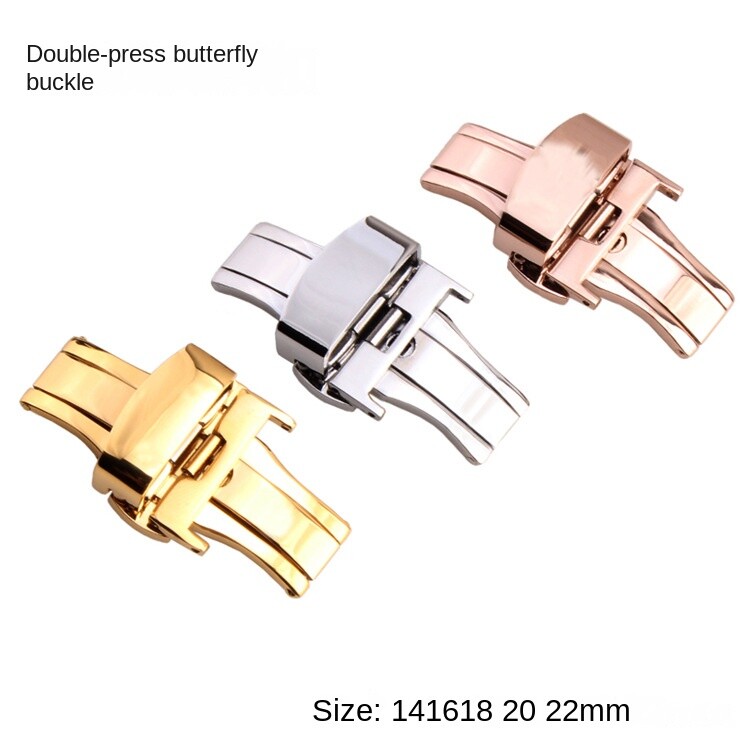Butterfly Double Snap Clasp 10 12 14 16 18 20 22mm Stainless Steel Watch Buckle