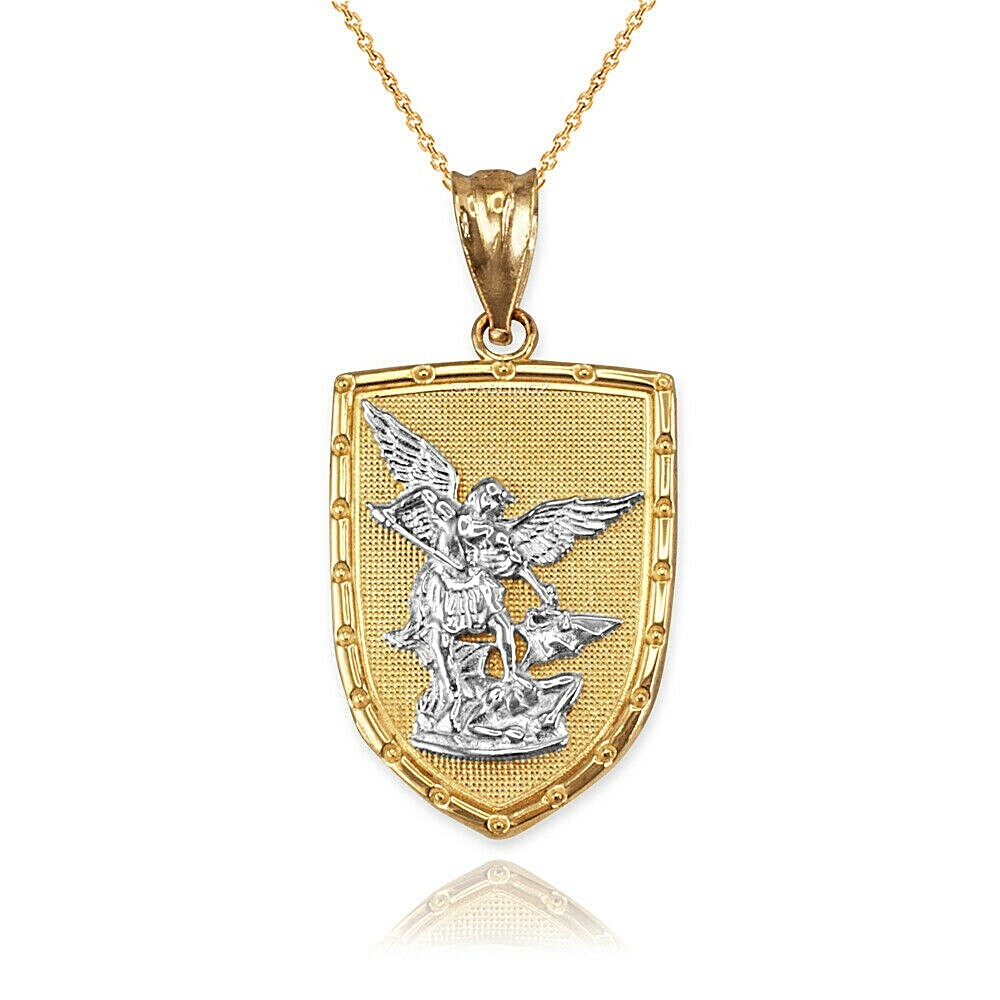 Gold St. Michael Shield Pendant Necklace | Protection Charm | 10k / 14k