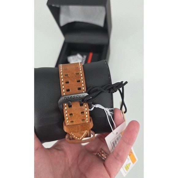 NWT Torgoen T47 Jumbo Black Sapphire GMT 47mm, Brown Leather Strap Retail $325