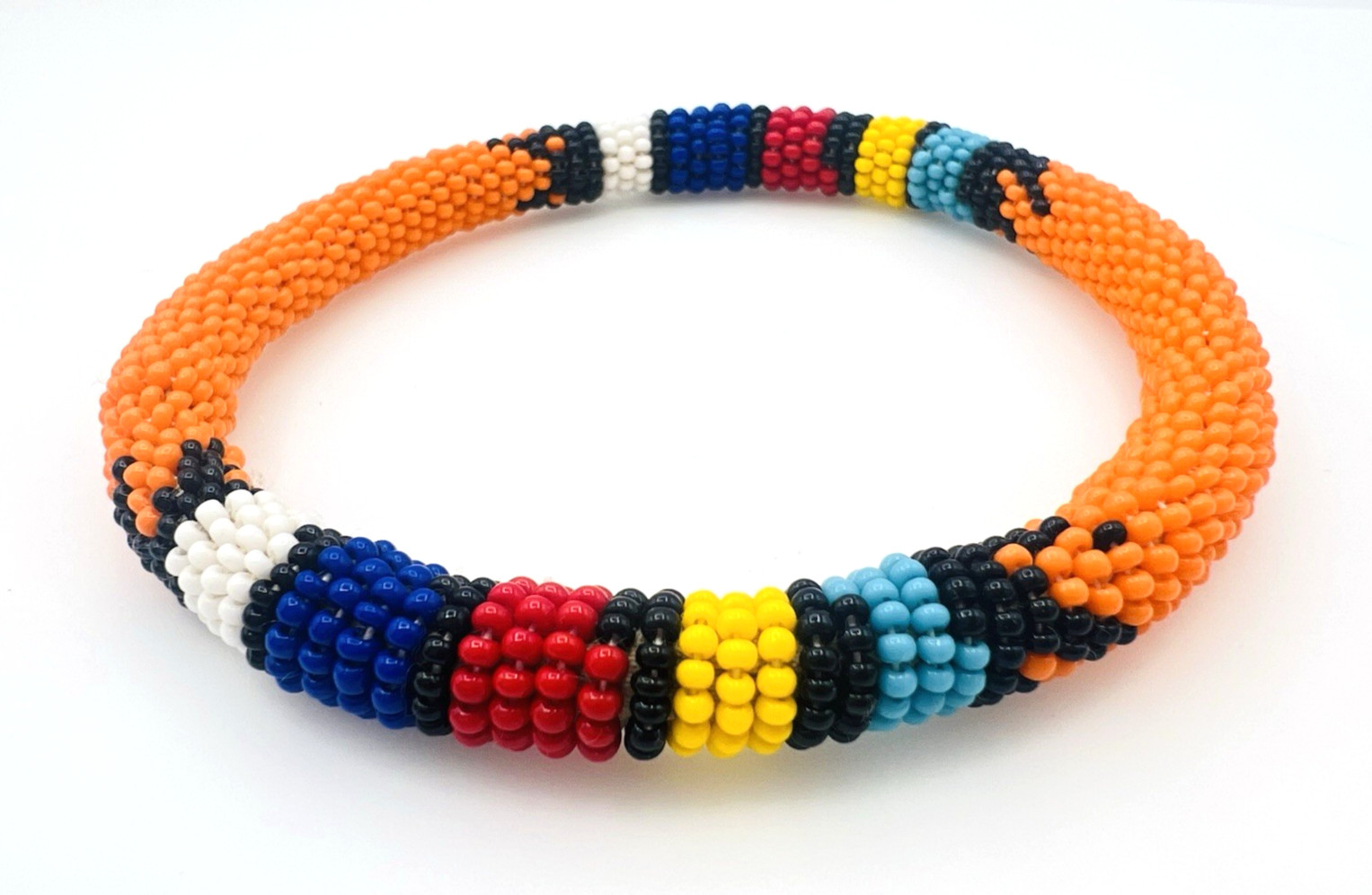 Two Unisex Handcrafted African Seed Bead Bangle Bracelets 2.8 in