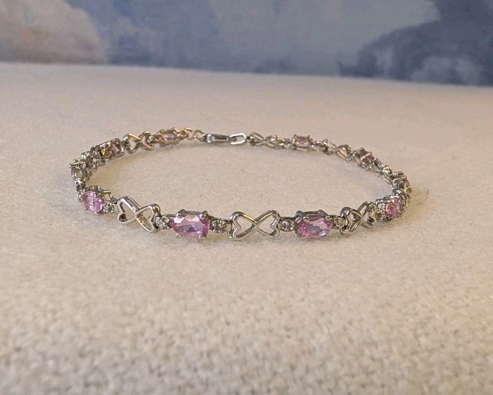 10k White Gold And Pink Sapphire Tennis Bracelet 7.25 Inches