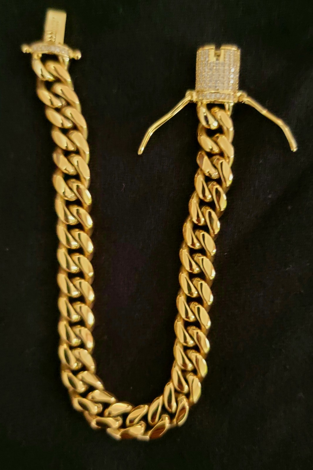 Miami Cuban Chain Necklace Bracelet 14k Gold Plated Stainless MOISSANITE Clasp