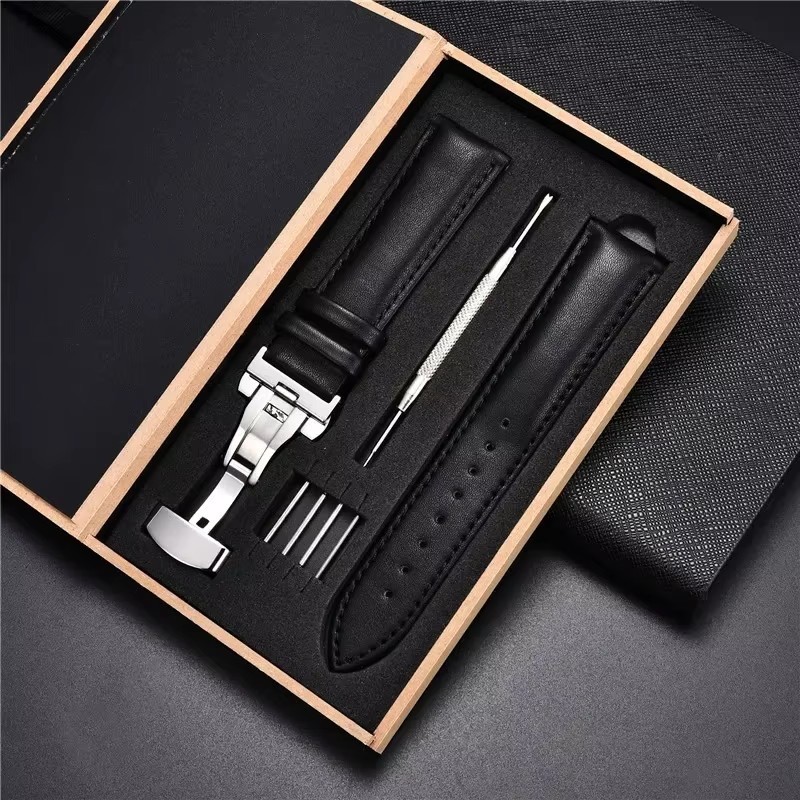 Leather strap butterfly buckle 14mm 16mm 18mm 20mm 22mm 24mm smooth with box