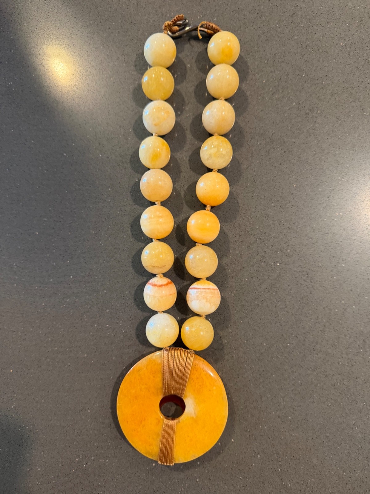 Simon Alcantara Hand-Woven Butterscotch Amber Pendant Necklace