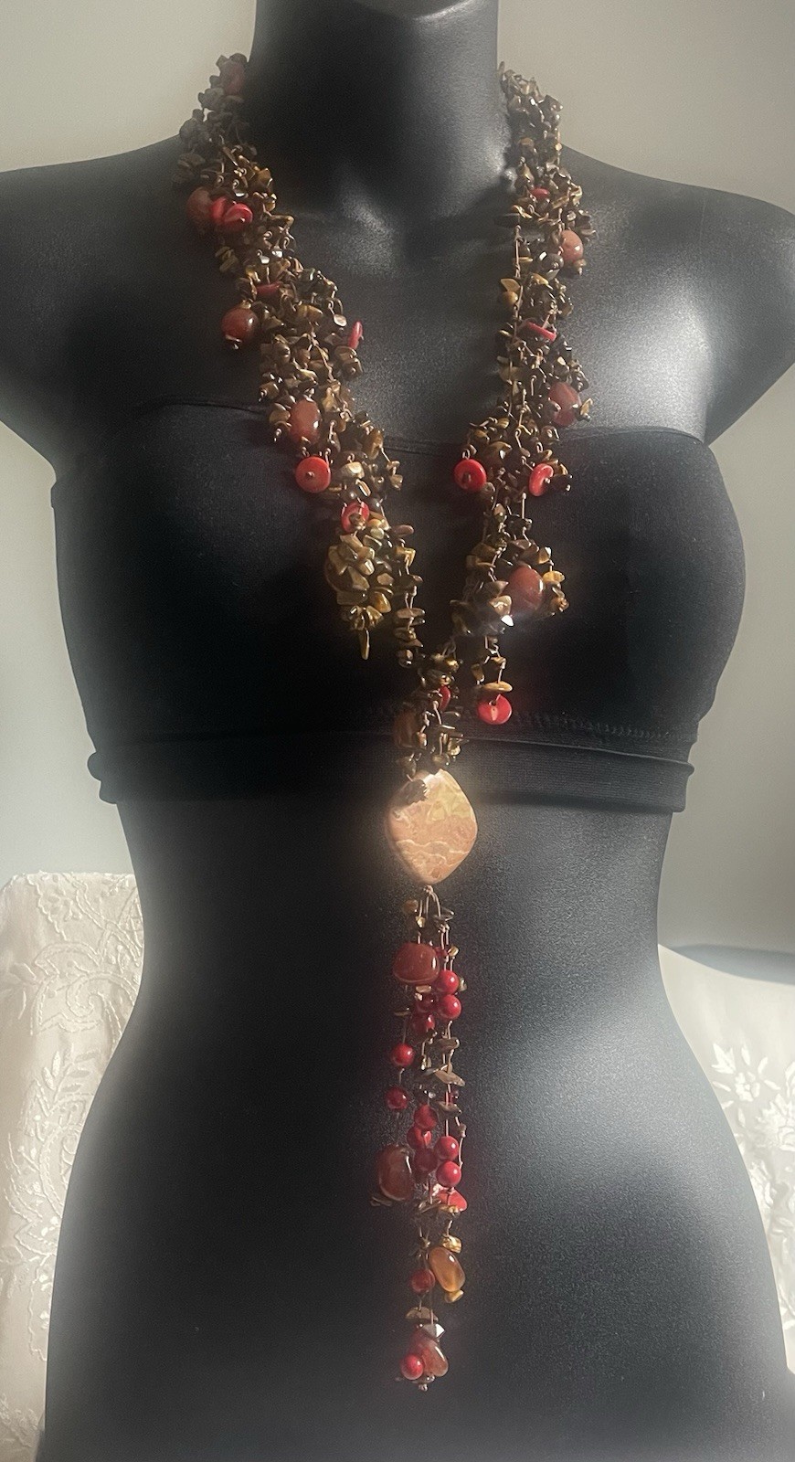 Gorgeous Long Boho Multi Strand Multicolor Gemstone Beaded Layered Necklace