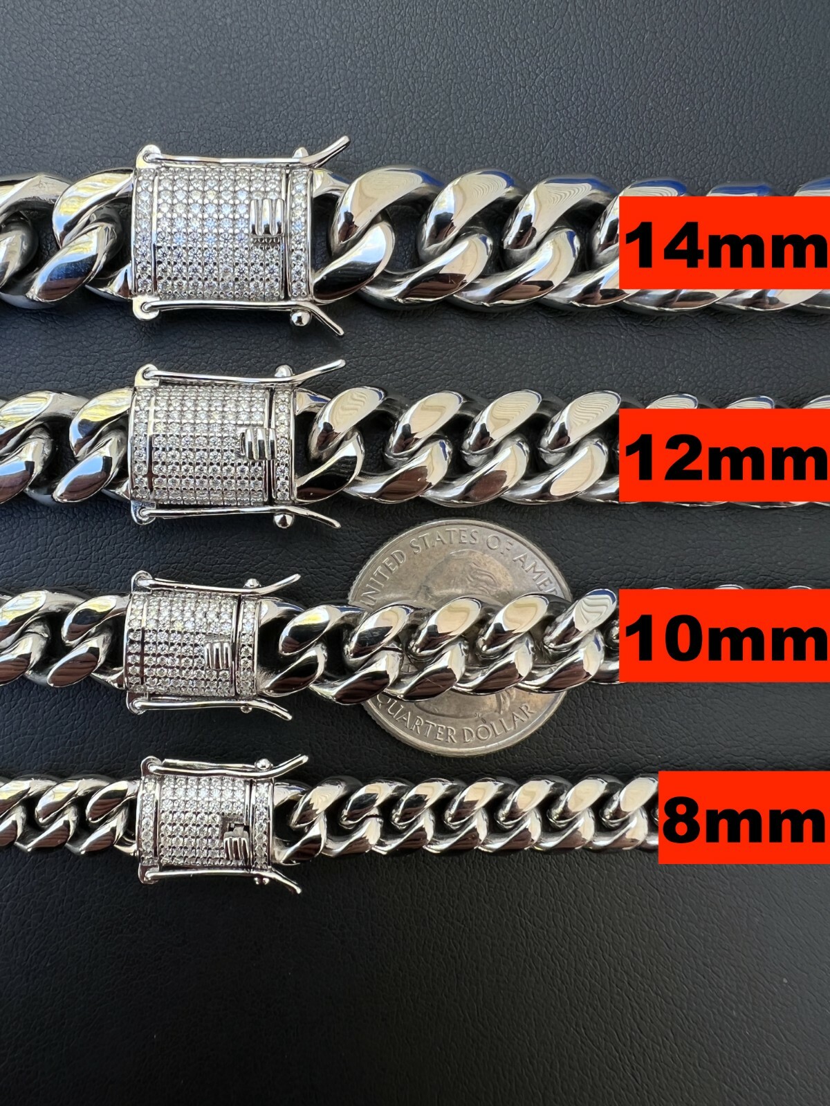 Real Miami Cuban Link Chain Necklace Bracelet Stainless Steel MOISSANITE Clasp