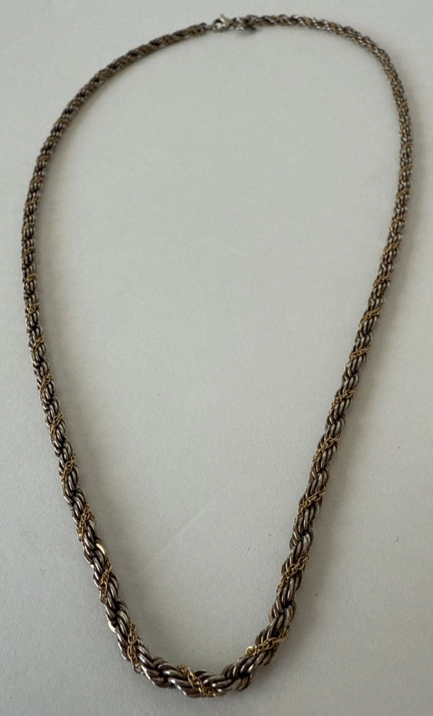 Vintage Tiffany & Co 925 Sterling Silver & 18K Gold Twisted Rope Chain Necklace