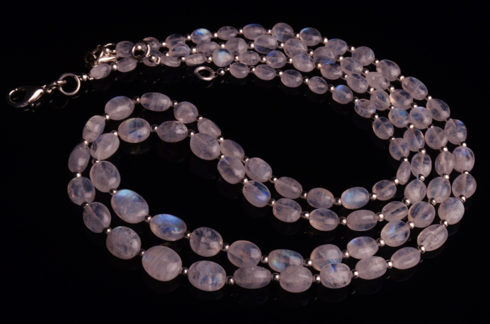 Blue Fire Rainbow Moonstone 6×4 to 9×7 mm Size Oval Nugget Beads Necklace 17″