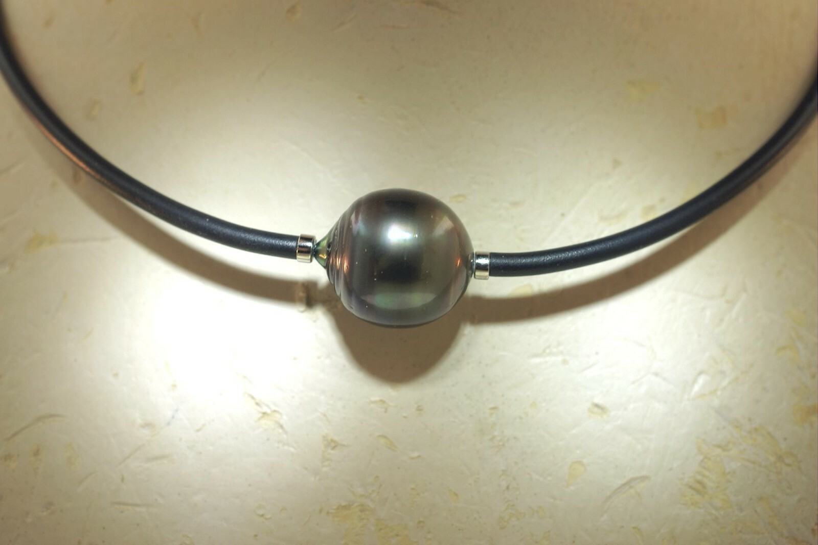 16.0MM TAHITIAN BLACK PEARL AKOYA 925 SILVER BLACK LEATHER CHOKER ADJ 16″-20″ #2