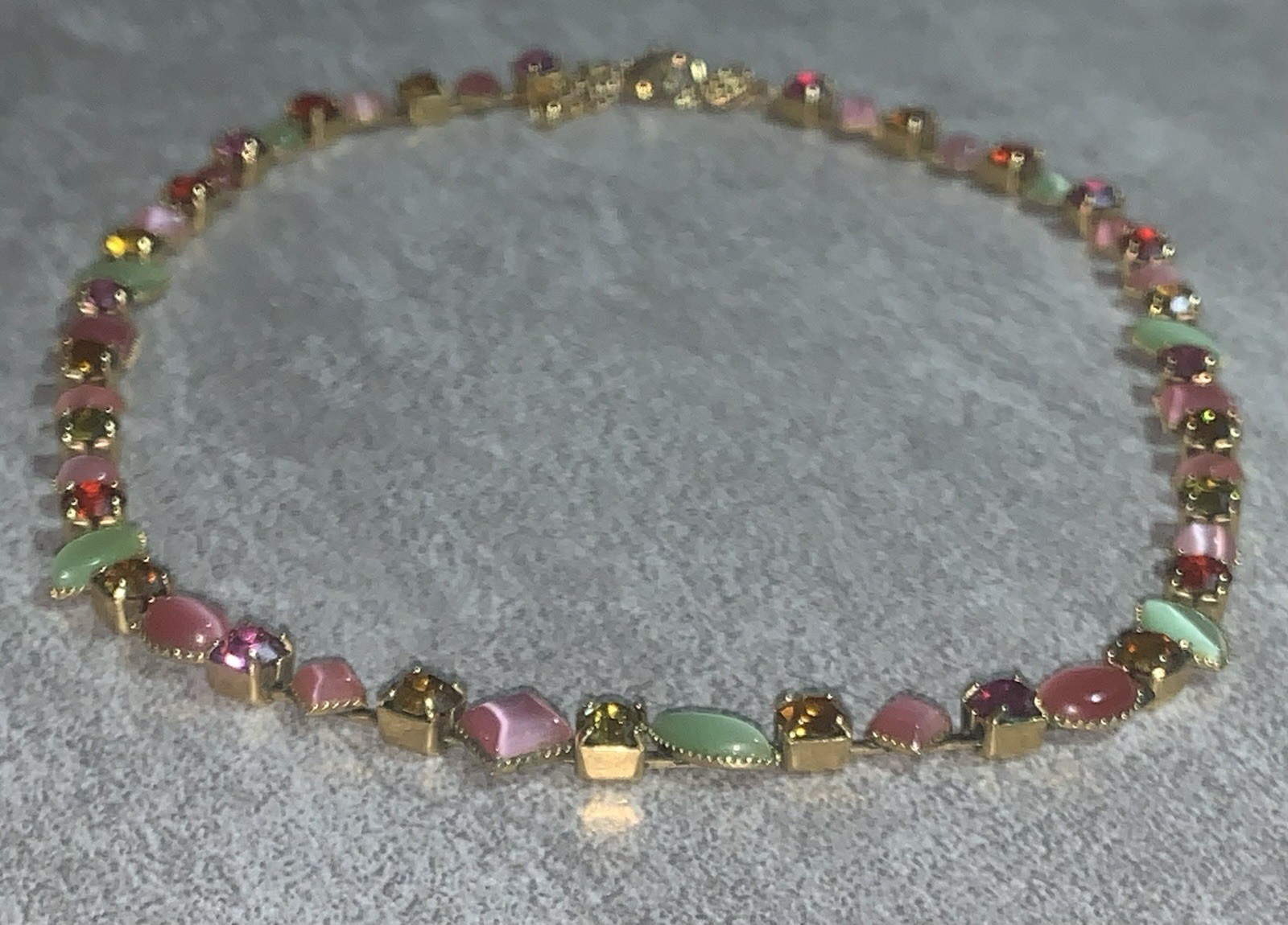 Glass Pink Moonstone Cat’s Eye Pastel GLOW Crystal Rivière Necklace Lk Sorelli