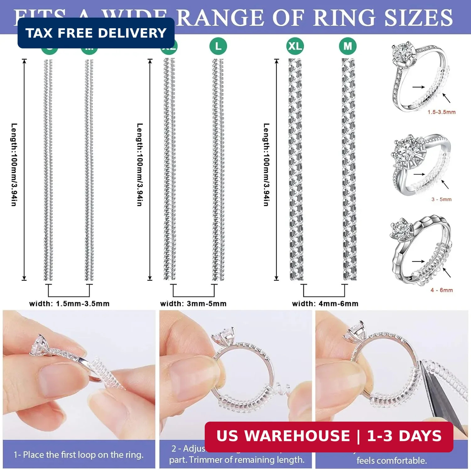Xixter Ring Sizers for Loose Rings,14-Pack Adjuster Kit with Premium TPU to Stop