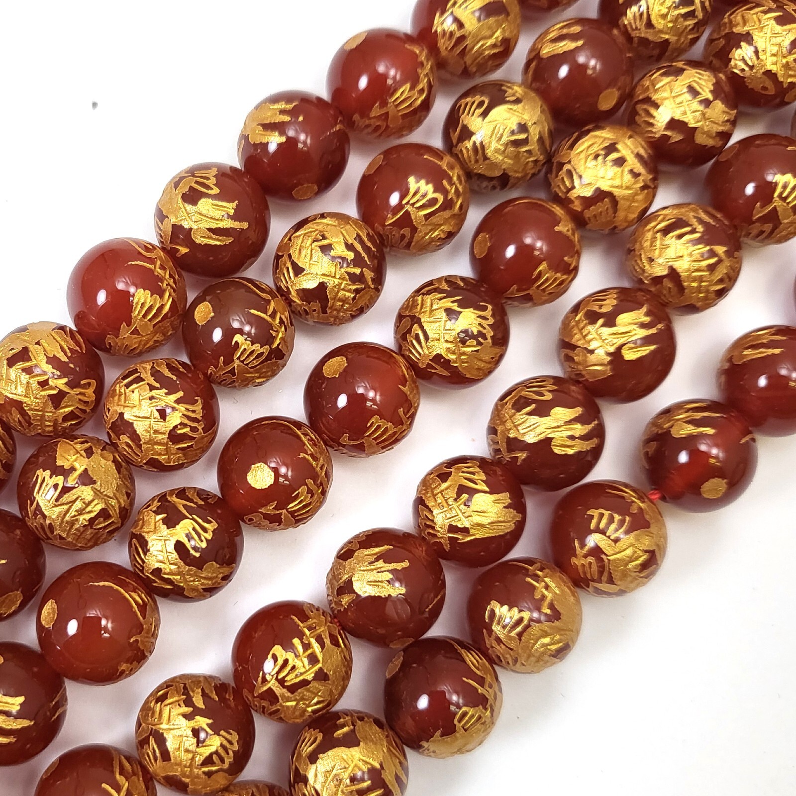 Natural Carnelian w Curved Gold Dragon Ball Round Beads 10mm 12mm 14mm