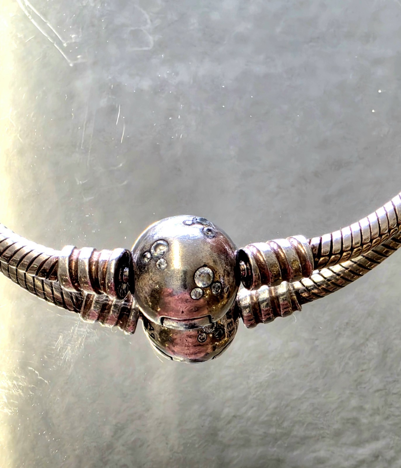 Auth Sterling Pandora Disney Mickey Mouse Cz Snake Chain Charm Bracelet 7 Inch