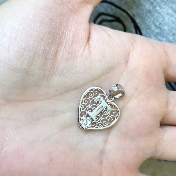 925 Sterling Silver Filigree Heart CZ Any / All Initial Letter Pendant Necklace