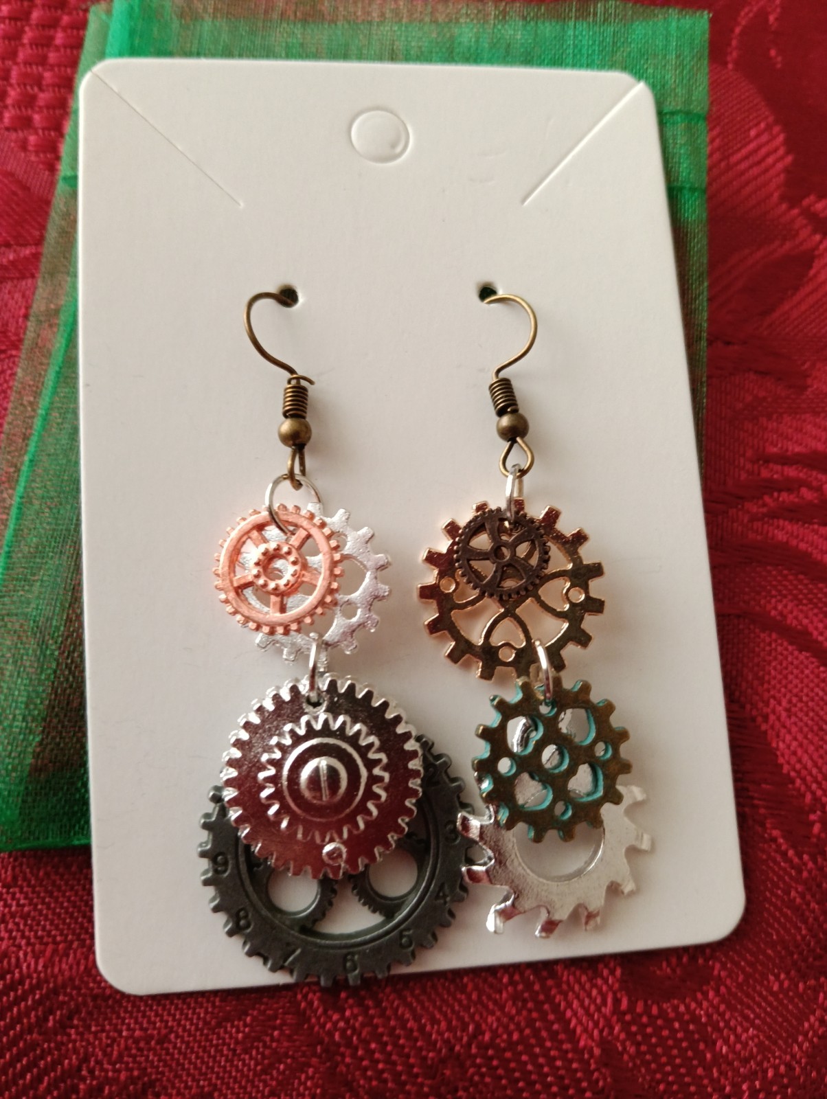 2 x fancy dress Wire Mismatched Handmade Steam Punk Cog Novelty Dangling Earring