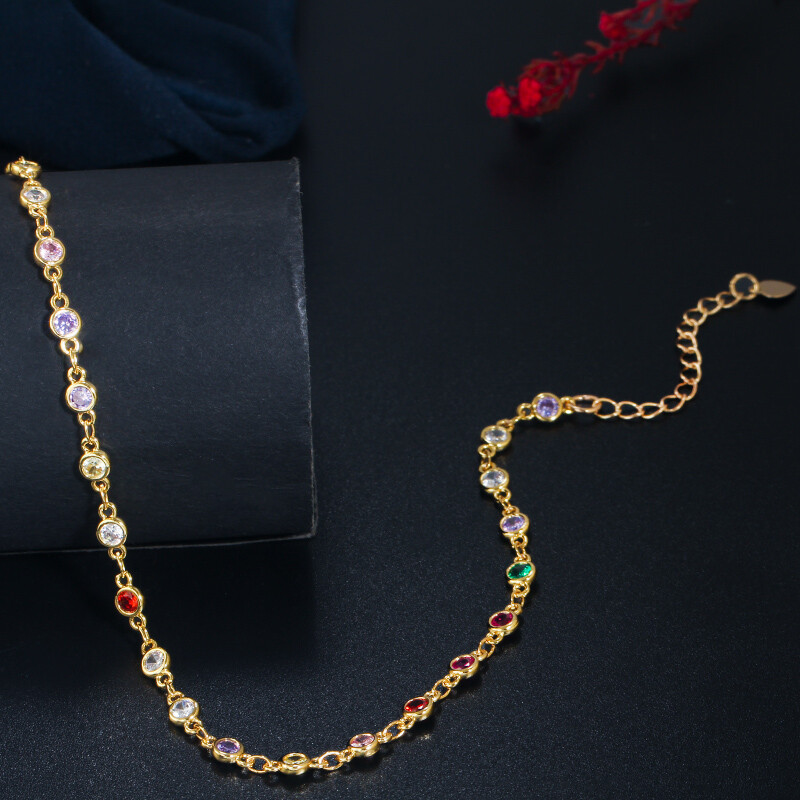 585 Gold Multicolored Round CZ Women Sweater Costume Long Chain Necklace Jewelry