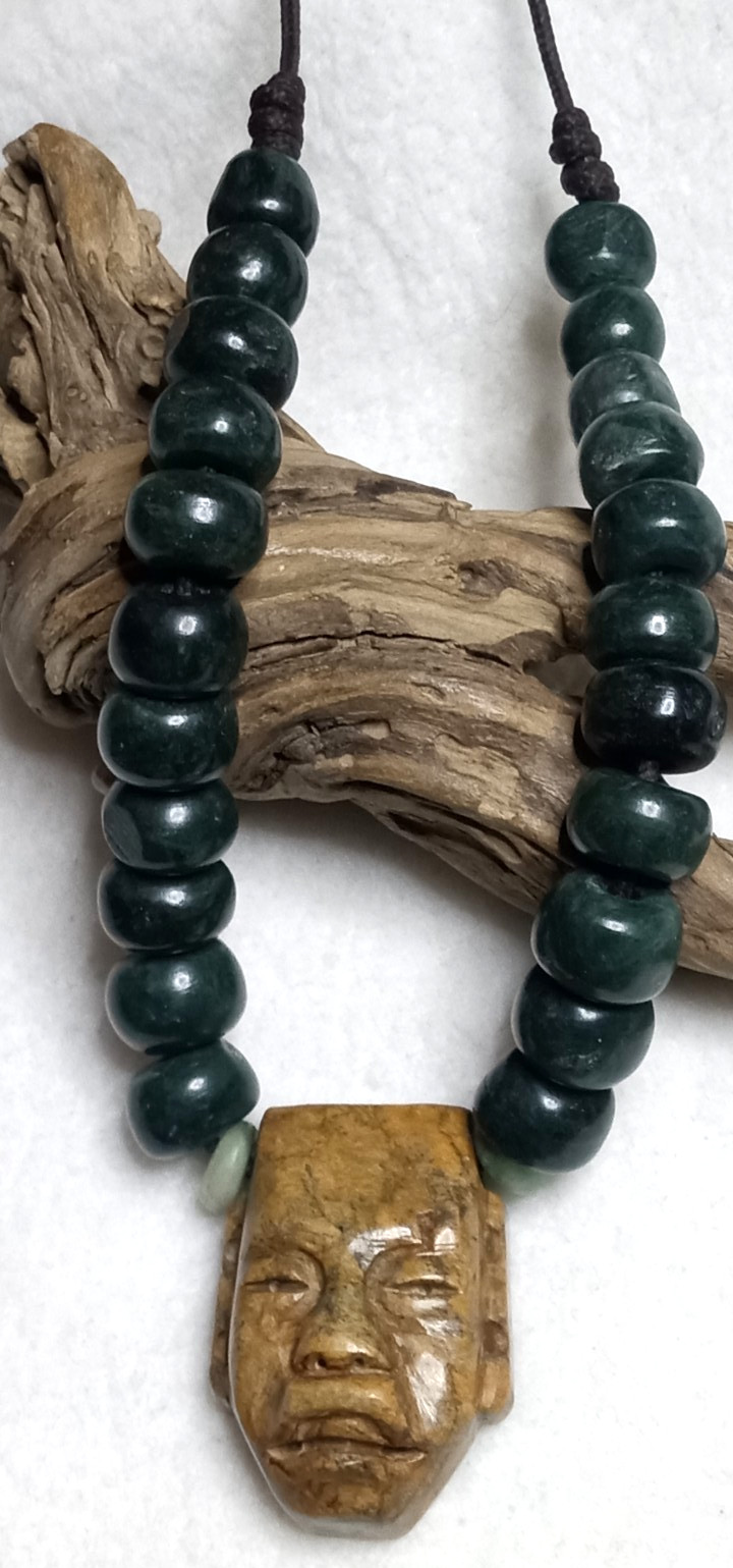 Toltec Modern Precolombia Mask With Guatemala Beads Neckalce.
