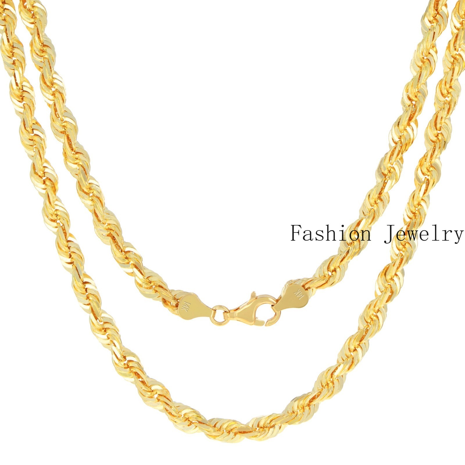 14K Yellow Gold 1mm-10mm Diamond Cut Rope Chain Necklace Mens Women 16″- 30″