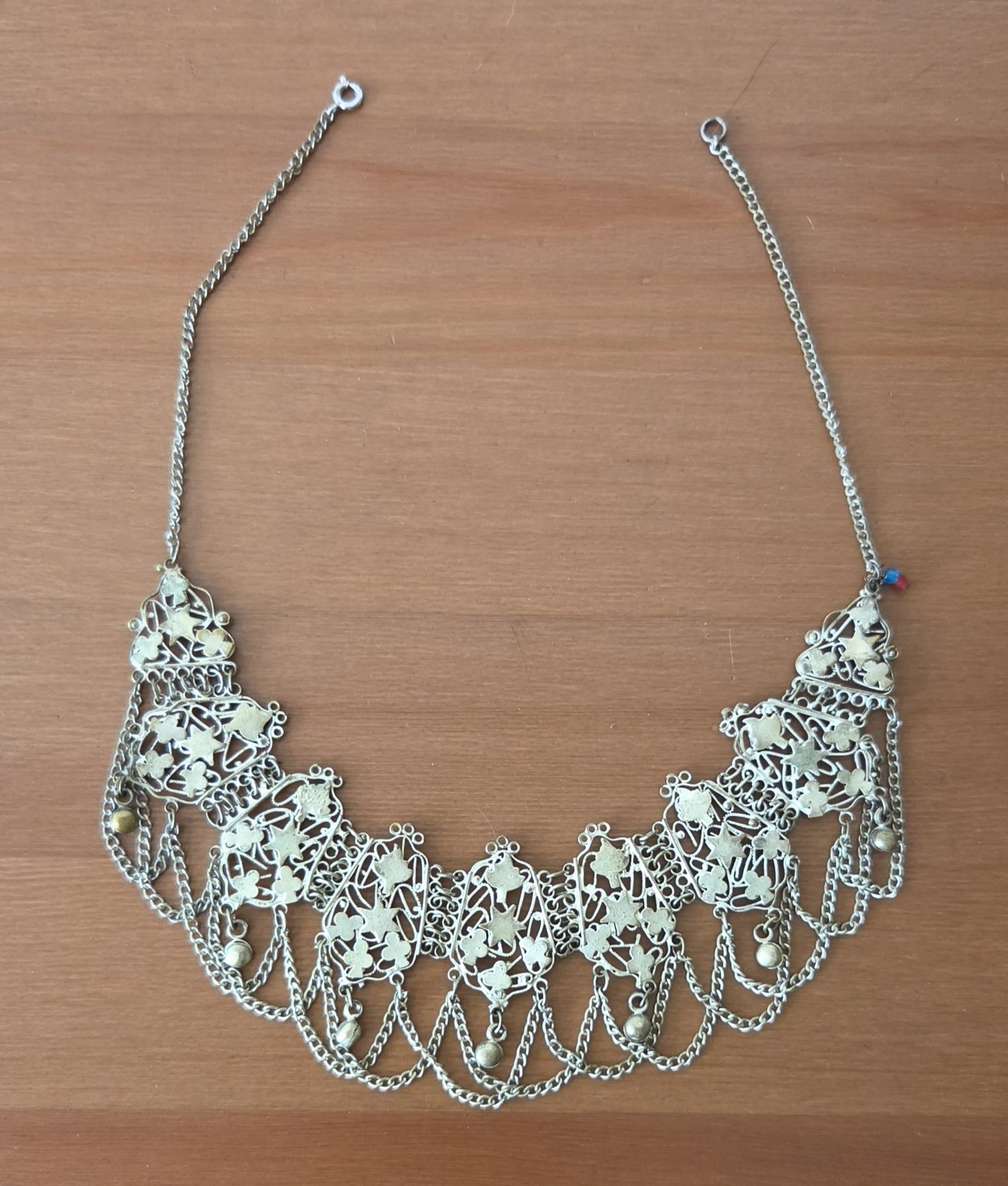 Silver-Tone Statement Bib Layered Draped Chain Fringe Necklace, Lobster Clasp