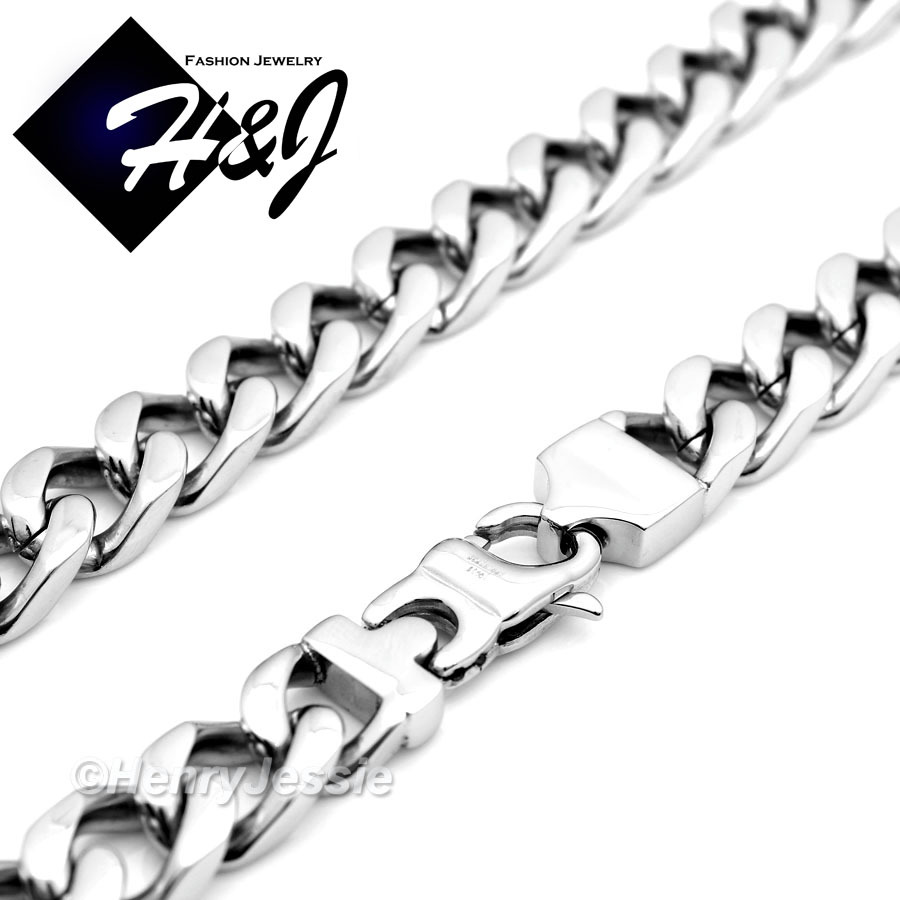 18-40″MEN Stainless Steel WIDE 11mm Silver Cuban Curb Necklace Cross Pendant*K20