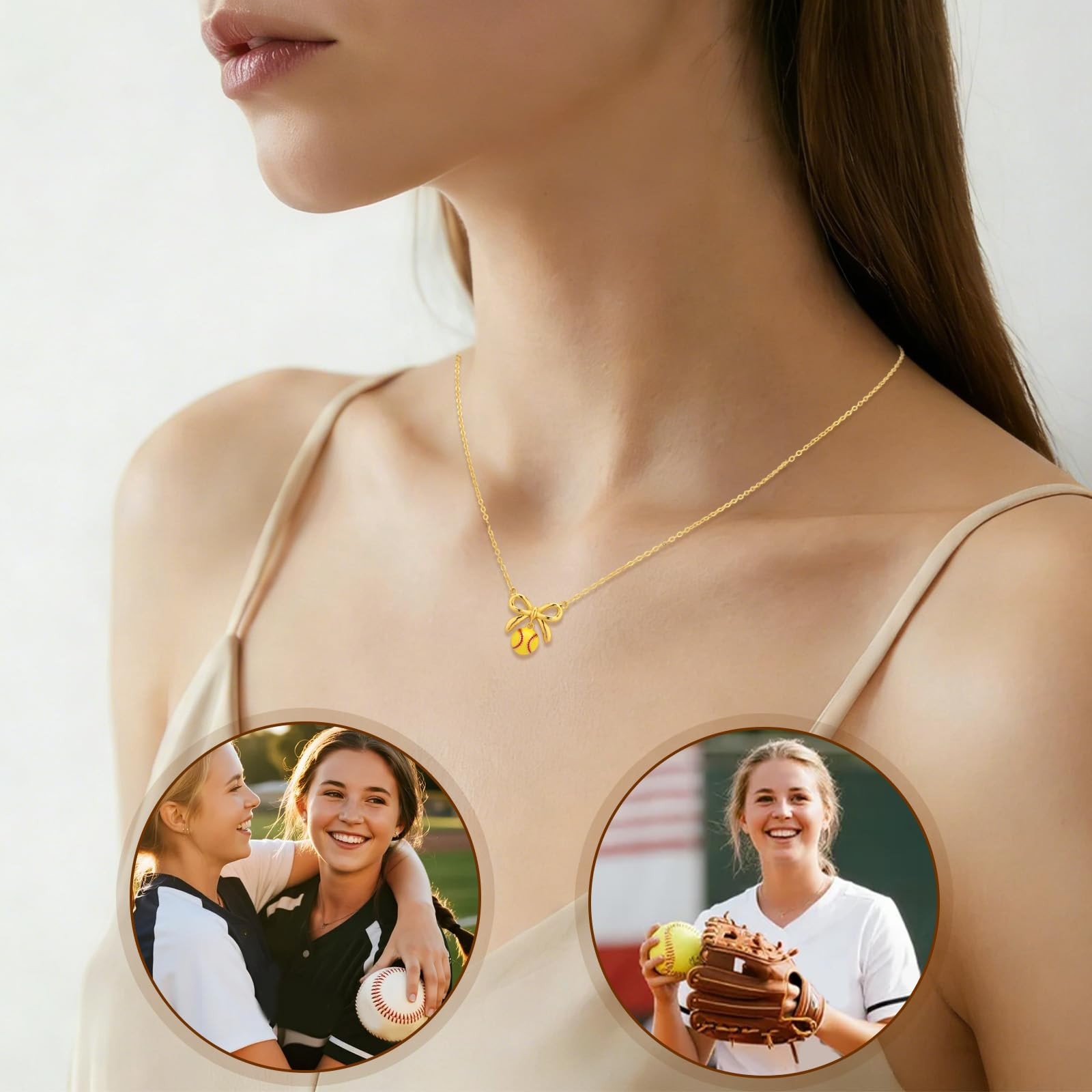 Softball Necklaces, 40+5cm/16+2in Adjustable Bow Pendant Necklaces Sports Acc…