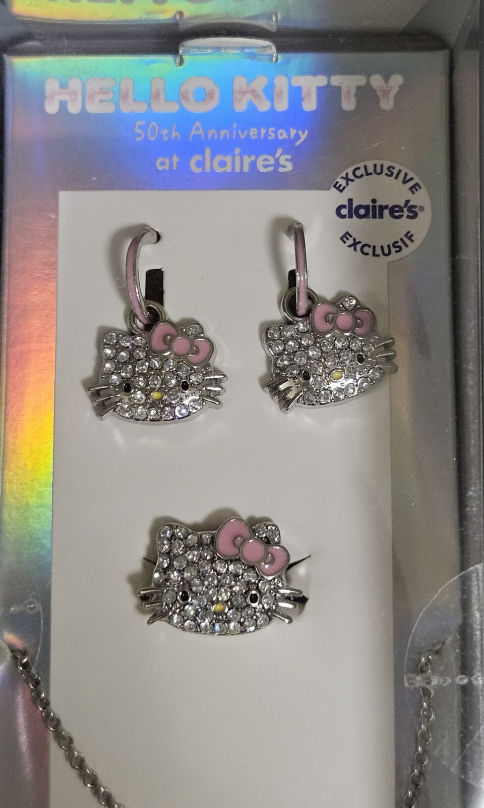 3 PC SET Hello Kitty 50th Anniversary Claire’s Rhinestones Exclusive Jewelry