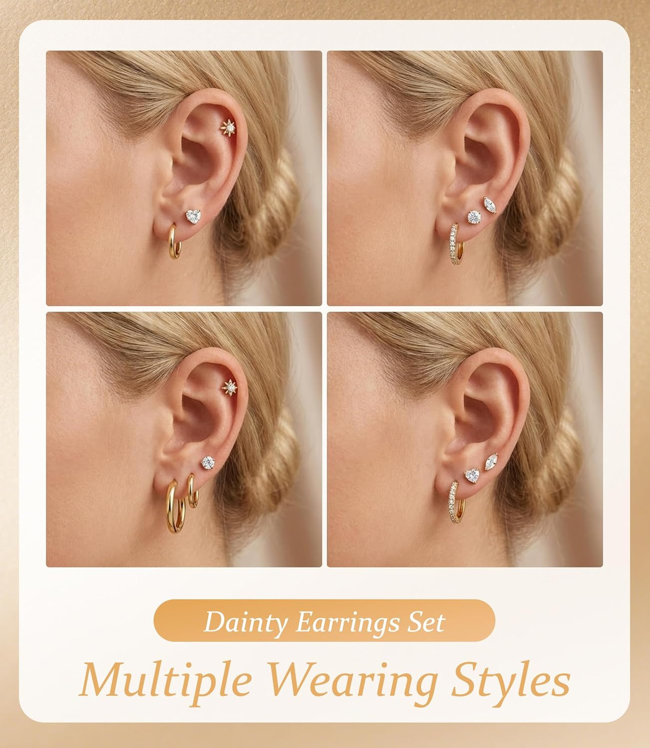 Hypoallergenic Flat Back Earrings for Women Silver 14K Gold Plated Surgical Stai