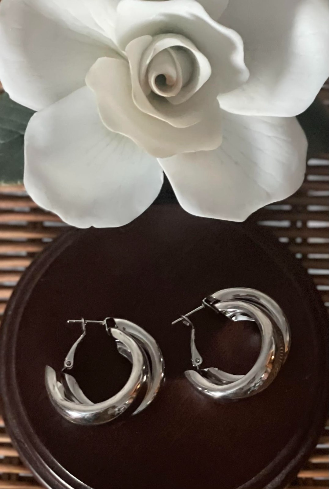 Silver Wide Hoop Earrings Women Stainless Steel