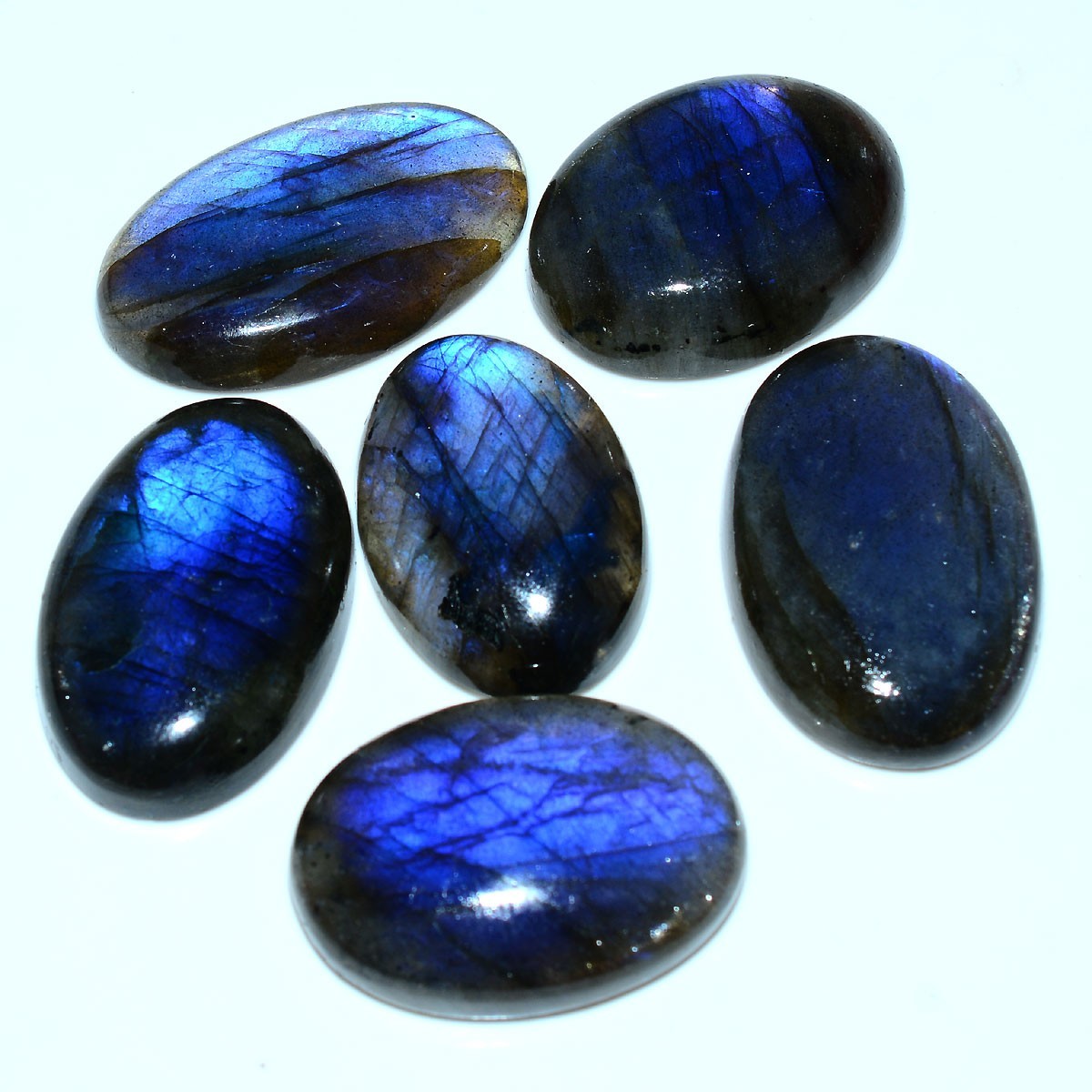 Blue Lightning Trapped~ 6 Pcs Natural Labradorite Rich Blue Shine Oval Gemstones