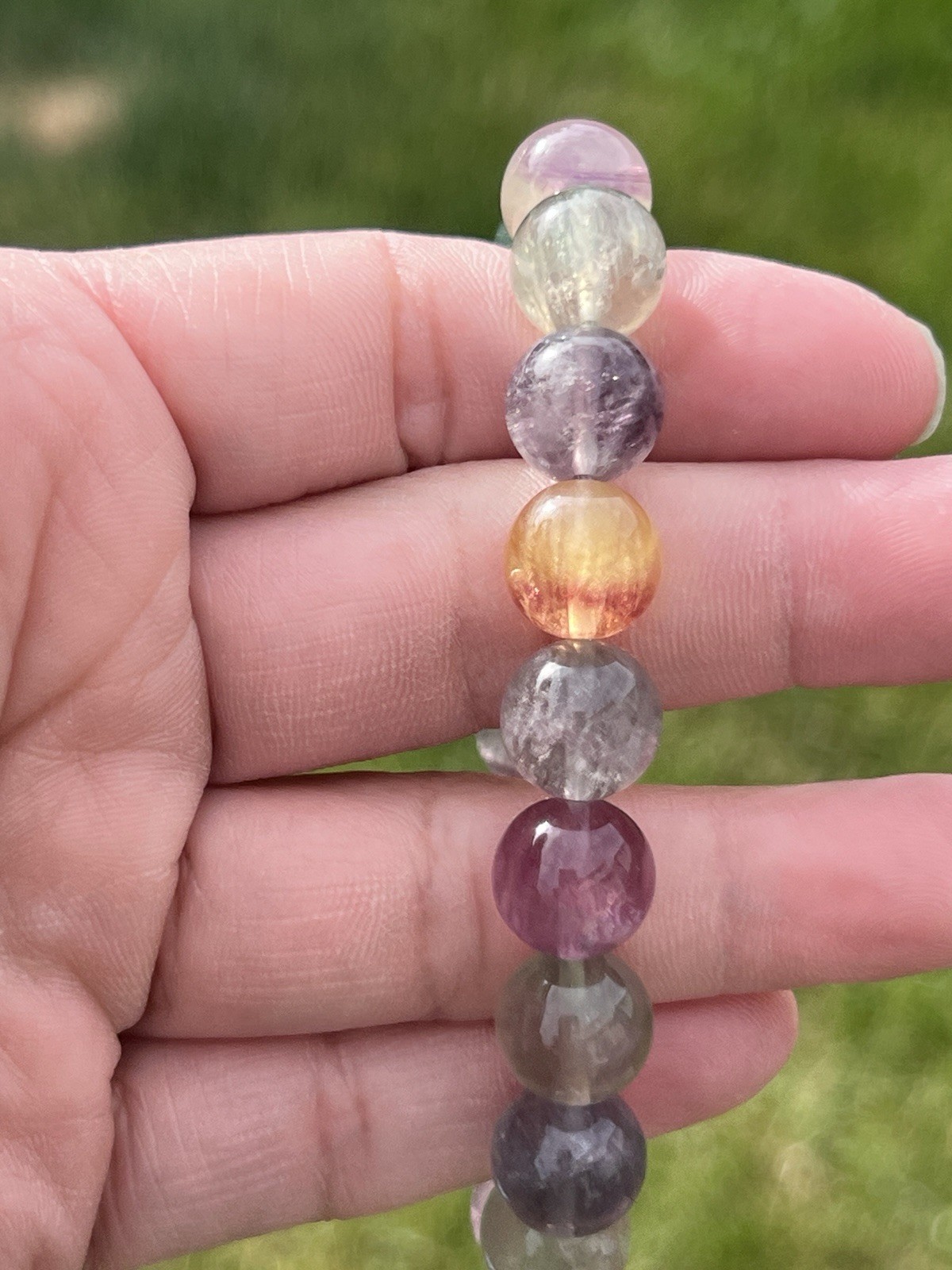 Rainbow Fluorite Beaded Bracelet – Stretchable (11 mm)