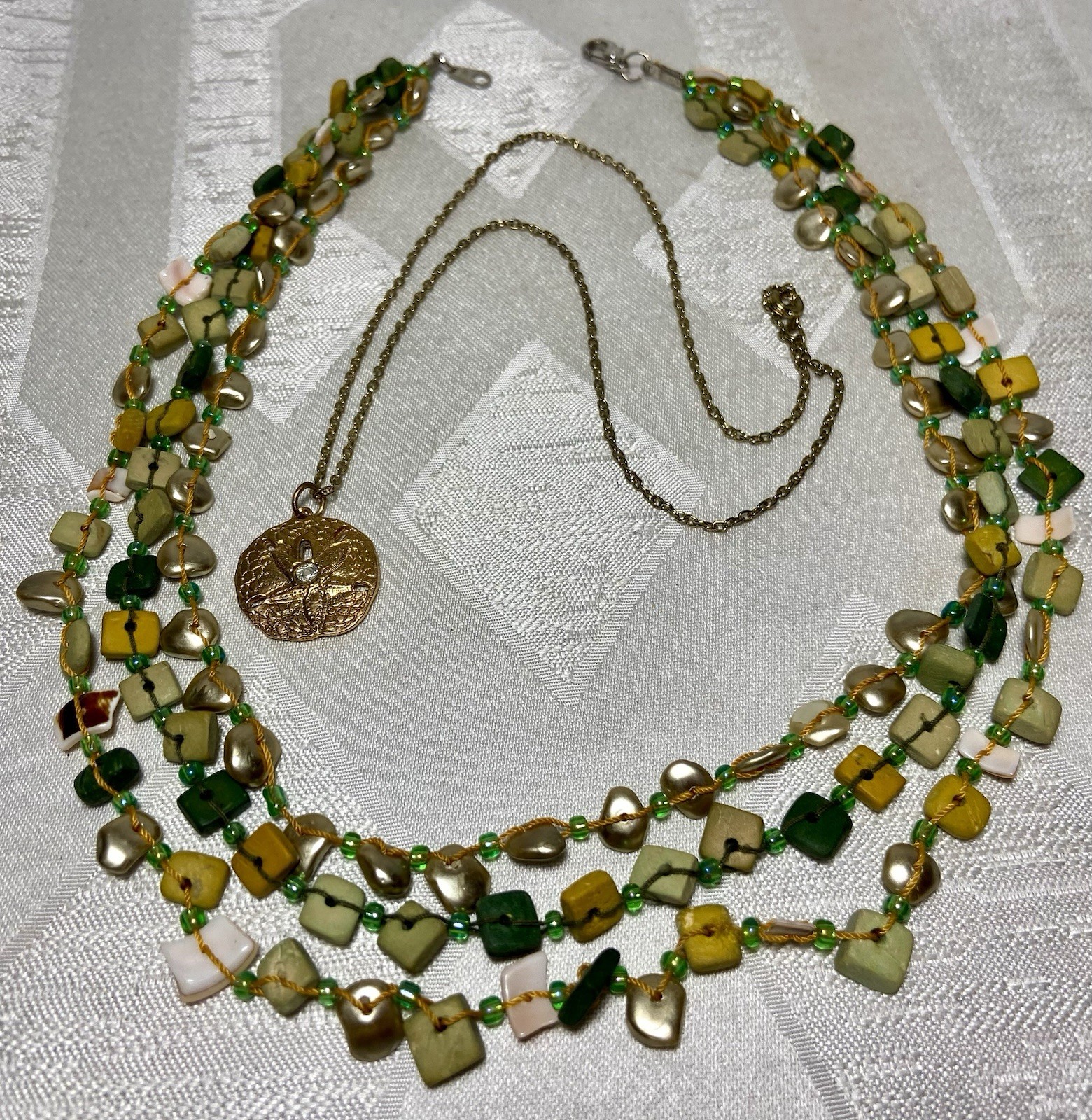 Boho Beach Necklace Lot Sand Dollar Pendant Multi Strand Layered Beaded Necklace