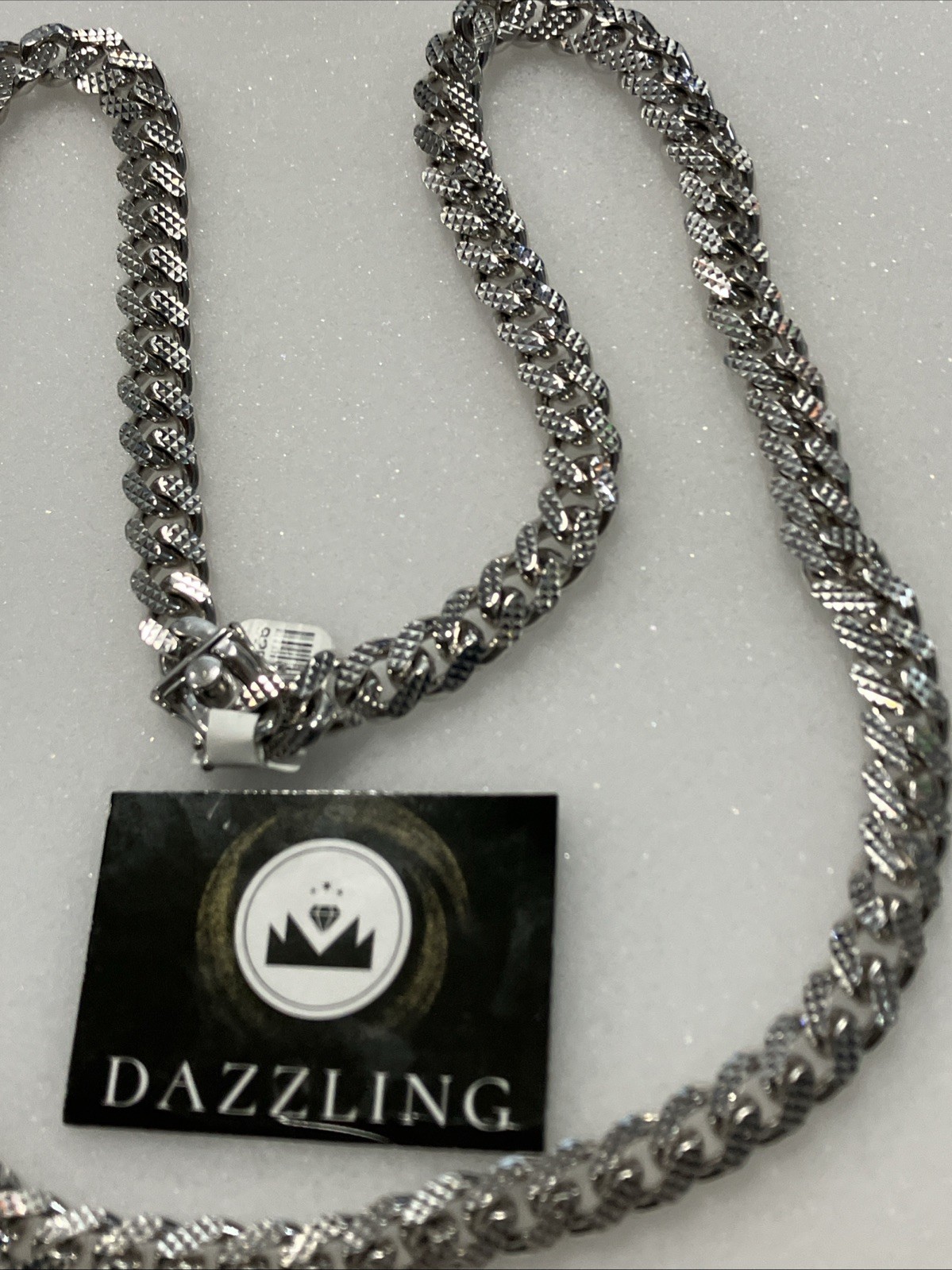 925 Sterling Silver Italy Solid Cuban Chain Dia-Cuts 129grams 9.7mm 26″ Box-Lock
