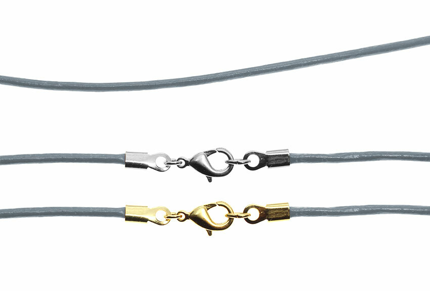 Gray Leather Cord Necklace Silver/Gold Clasp 16″ 18″ 20″ 22″ 24″ 26″ 28″ 30″