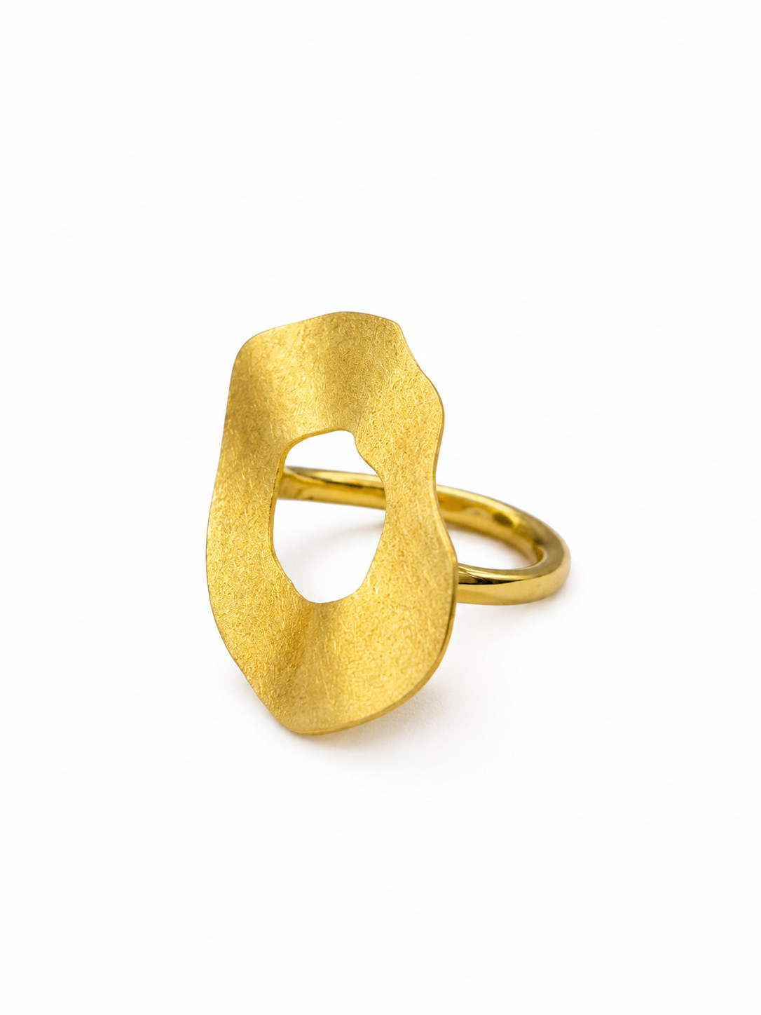 Zero Ring 925 Sterling Silver Statement Ring Matte Gold Vermeil Organic Size 6-7