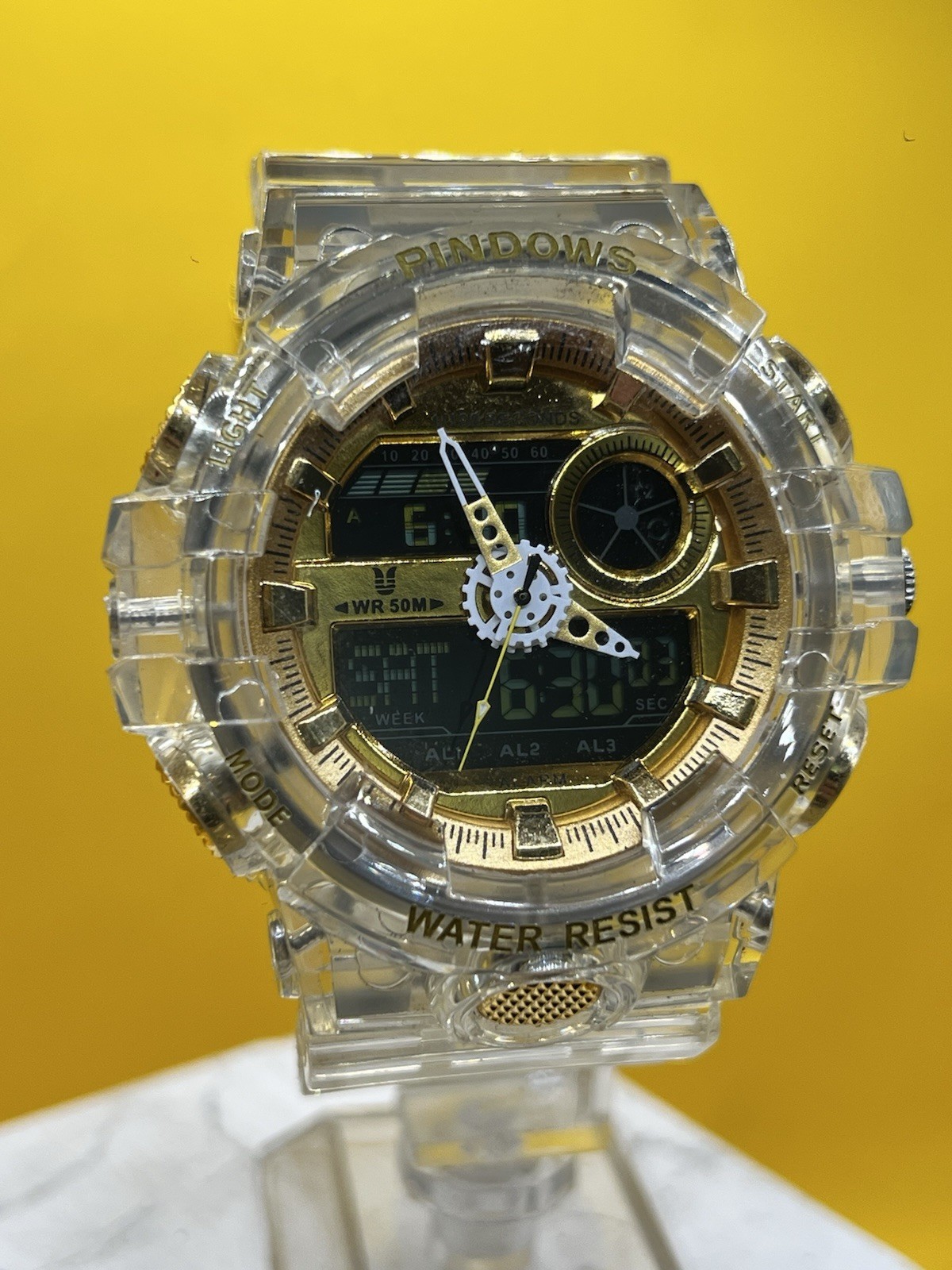 PINDOWS Analog Digital Wristwatch 50m Waterproof Date Multifunction Japan F/S