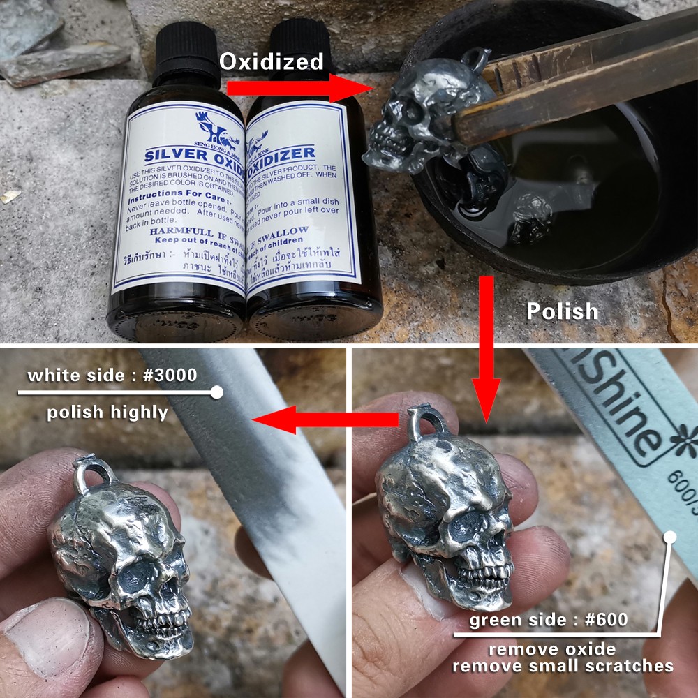 925 Sterling Silver Huge Skull Pendant Mens Biker Rock Punk Pendant TA177A JP