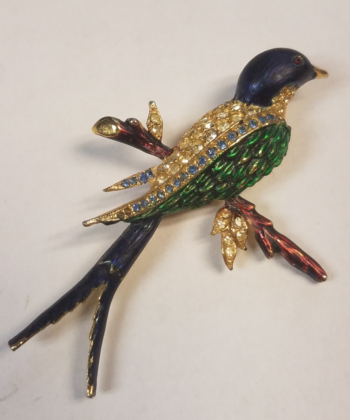 Vintage Sphinx Goldtone Colorful Rhinestone Enamel Bird Brooch A2912